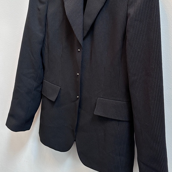 Tahari Arthur S Levine career black striped fitted blazer size 6 - Picture 6 of 15